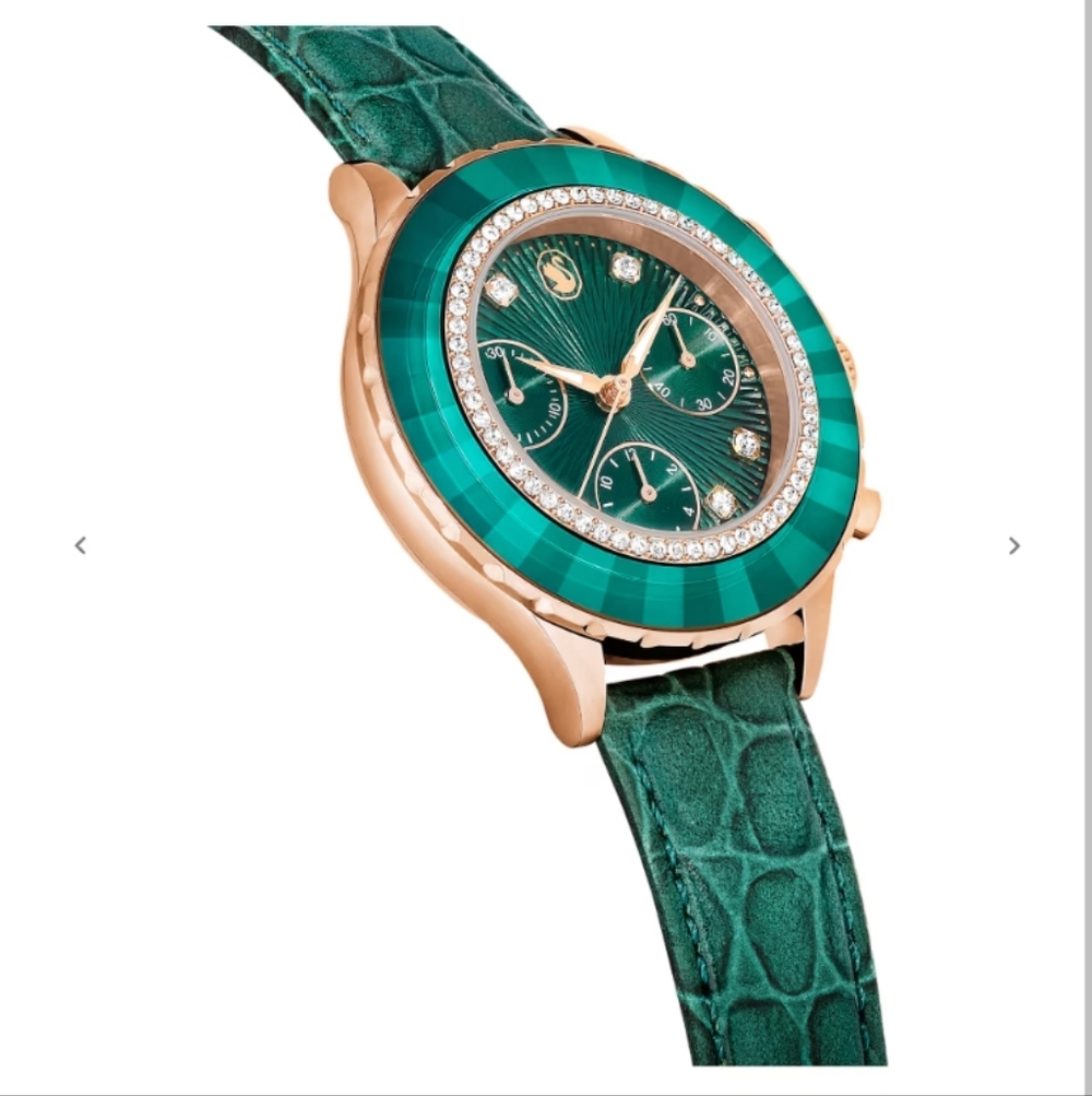 Swarovski Chrono Green Leather Women's Watch - Picture 4 of 12